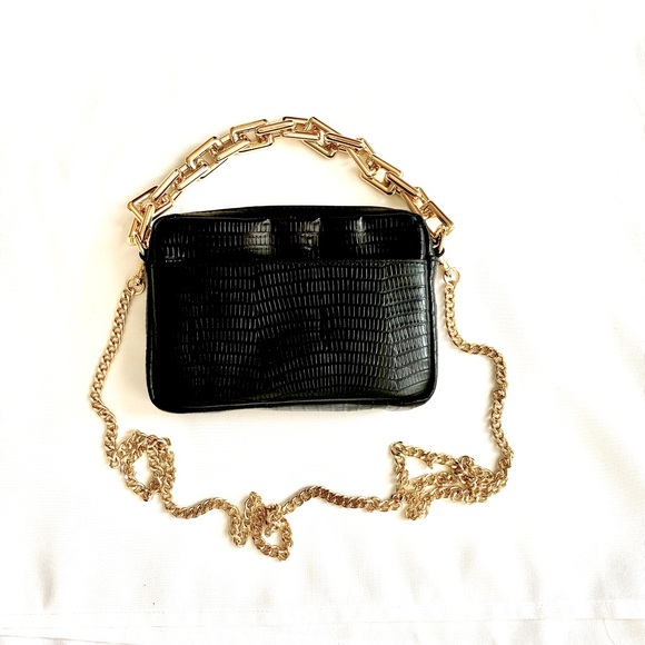 Genuine Leather Black and Gold Handbag Stella Bianca Italy - Picture 3 of 17